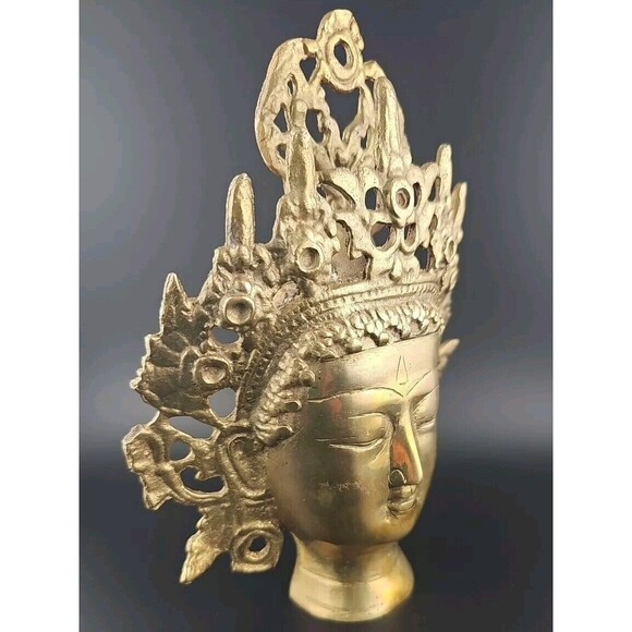 Tibetan Buddhist Tara Indian Brass Goddess Head - Picture 5 of 16